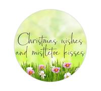 Christmas Wishes and Mistletoe Kisses Round Label Sticker 2in Positive Lettering Saying Circle Decals for Laptop Computer Cup Envelopes Seals Water Bottle Backpack 100pcs