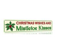 Christmas Wishes And Mistletoe Kisses Tin Sign Funny Christmas Metal Signs Vintage Santa Print Art Poster Wall Decor For Kitchen Patio Yard Office Cafe Bar 4x16 Inch