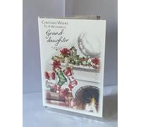 Christmas Wishes To A Wonderful Granddaughter Christmas Card Fireplace/Stockings/Red Check Chair(NC-VX091A)
