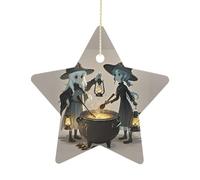 Christmas Witch and The Cauldron Star Pendant Star-Shaped Ornament Hanging Ceramic Pendant Porcelain Stars Decorations for Xmas Tree Winter New Year Wedding Party Home Decor