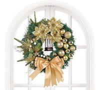 Christmas with lighting, decorative with a bow, Christmas decoration in farmhouse style, for home, front door, wall, fireplace, window, kitchen cabinet, farmhouse