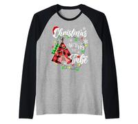Christmas with My Tribe Family Plaid Pajamas Xmas Lights Raglan Baseball Tee