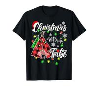 Christmas with My Tribe Family Plaid Pajamas Xmas Lights T-Shirt