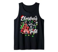 Christmas with My Tribe Family Plaid Pajamas Xmas Lights Tank Top