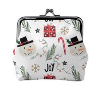 Christmas with Snowman, PU Leather Coin Purse, Small Wallets, Change Pouch with Kiss Lock Clasp Buckle, Change Purse