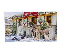 Christmas with the Animals Advent Calendar | Large Rural Winter Scene with Donkeys & Farm Animals, 24 Doors, Glitter Finish & Hanging Ribbon - 58x34cm