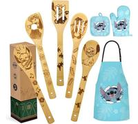 Christmas Women Gift Bamboo Kitchen Utensils Set Wooden Spoons Cooking Utensils with Apron Oven Mitt Potholder Set - Great Mothers Day Wedding Gift