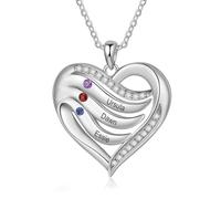 Christmas Women Gifts Personalised Necklace S925 Silver Personalized 2-5 Birthstone Name Engraved Customised Heart Jewellery Pendant Necklaces Personalised Xmas Birthday Gifts for Mum Her