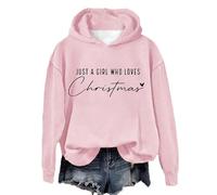 Christmas Womens Hoodies 2025 Fashion Tops Blouses Women's Just A Girl Who Loves Christmas Hoodie Casual Long Sleeve Novelty Fall Tops Womens Zip up Hoodie Sweatshirt (Pink, L)