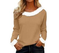 Christmas Womens Jumpers Plush Collar Cuffs Chunky Sweater Round Neck Pullover Loose Fit Casual Tunic Tops Autumn Winter Sweatshirts Baggy Funny Fashion Xmas Shirts (Coffee-2, XXXL)