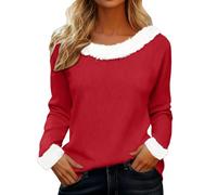 Christmas Womens Jumpers Plush Collar Cuffs Chunky Sweater Round Neck Pullover Loose Fit Casual Tunic Tops Autumn Winter Sweatshirts Baggy Funny Fashion Xmas Shirts (Red-1, M)