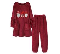 Christmas Women's Pyjama Sets Plush Mid Length Tops and Wide Leg Pants Merry Christmas Ladies Christmas Tree Star Print Christmas Winter Warm Nightwear Home Bedroom Spa & Hotel Outfits Xmas (A, XXL)