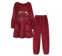 Christmas Women's Pyjama Sets Plush Mid Length Tops and Wide Leg Pants Merry Christmas Ladies Christmas Tree Star Print Christmas Winter Warm Nightwear Home Bedroom Spa & Hotel Outfits Xmas (G, XL)
