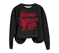 Christmas Womens Sweatshirts Crewneck Pullover Top Women's Christmas Full Of Holiday Spirit Letter Printed Long Sleeved Crew Neck Hoodie Hoodie (Black, XL)