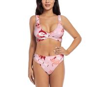 Christmas Women's Two Piece Cross Halter Bikini Swimsuit â€“ High Elastic U-Back Print Beach Swimwear with Removable Pads for Pool, Beach, Vacation, and Party Black