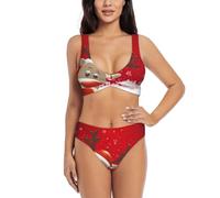 Christmas Women's Two Piece Cross Halter Bikini Swimsuit â€“ High Elastic U-Back Print Beach Swimwear with Removable Pads for Pool, Beach, Vacation, and Party Black