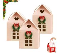 Christmas Wonderland Cottage Gift Box, 2026 New Large House Shaped Paper Gift Boxes, Treat Boxes for Holiday Party Favors, Cookie Candy Packaging, Festive Goodie Bags Decorations (3Pcs-Pink)