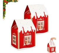 Christmas Wonderland Cottage Gift Box, 2026 New Large House Shaped Paper Gift Boxes, Treat Boxes for Holiday Party Favors, Cookie Candy Packaging, Festive Goodie Bags Decorations (2Pcs-Red)