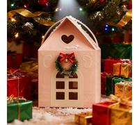 Christmas Wonderland Cottage Gift Box, 3D Pop Up Christmas House Gift Boxes, Paper Treat Boxes for Holiday Party Favors, Cookie Candy Packaging, Festive Goodie Bags Decorations (Beige)