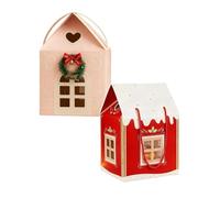Christmas Wonderland Cottage Gift Box, 3D Pop Up Christmas House Gift Boxes, Paper Treat Boxes for Holiday Party Favors, Cookie Candy Packaging, Festive Goodie Bags Decorations (Red+Beige)