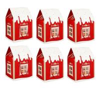 Christmas Wonderland Cottage Gift Box, 3D Pop up Christmas House Gift Boxes, Real Estate Agent Gifts House Shaped Paper Holiday Candy Box, Wreath on The Door Mansion Ideal for Home Presents (Red-6PC)