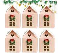 Christmas Wonderland Cottage Gift Box, 3D Pop up Christmas House Gift Boxes, Real Estate Agent Gifts House Shaped Paper Holiday Candy Box, Wreath on The Door Mansion Ideal for Home Presents (Pink-6PC)