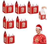 Christmas Wonderland Cottage Gift Box, 3D Pop Up Christmas House Gift Boxes with Handle, Paper Treat Boxes for Holiday Party Favors, Cookie Candy Packaging, Festive Goodie Bags Decorations (Red6PCS)