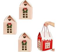 Christmas Wonderland Cottage Gift Box, 3D Pop up Christmas House Gift BoxesFestive Goodie Bags Decorations, Large House Shaped Paper Candy Box,Holiday Party Favors Boxes (Pink*3)