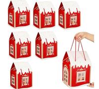 Christmas Wonderland Cottage Gift Box, 3D Pop Up House Boxes, for Holiday Party Favors, Cookie Candy Packaging, Festive Goodie Bags Decorations (6Pcs Red)