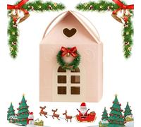 Christmas Wonderland Cottage Gift Box, 3D Up Christmas House Gift Boxes, Paper Treat Boxes for Holiday Party Favors, Cookie Candy Packaging (Pink)