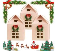 Christmas Wonderland Cottage Gift Box, 3D Up Christmas House Gift Boxes, Paper Treat Boxes for Holiday Party Favors, Cookie Candy Packaging (Pink*3)
