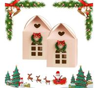 Christmas Wonderland Cottage Gift Box, 3D Up Christmas House Gift Boxes, Paper Treat Boxes for Holiday Party Favors, Cookie Candy Packaging (Pink*2)