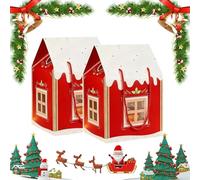 Christmas Wonderland Cottage Gift Box, 3D Up Christmas House Gift Boxes, Paper Treat Boxes for Holiday Party Favors, Cookie Candy Packaging (Red*2)
