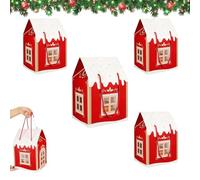 Christmas Wonderland Cottage Gift Box,Enchanted Christmas Cottage Gift,Large Holiday Cottage Box,House Shaped Present Boxes with Handle for Holiday Party Favors and Treats, Reusable Recyclable (4pcs)