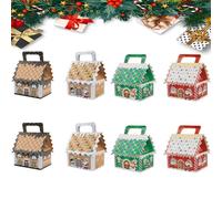 Christmas Wonderland Cottage Gift Box, Eve House Wonderland Gift Boxes with Handle, House Shaped Paper Candy Box, Large Paper Houses Candy Packaging Box, Festive Goodie Bags Decorations (8pcs-b)