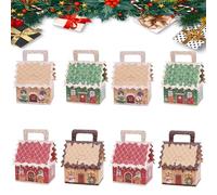 Christmas Wonderland Cottage Gift Box, Eve House Wonderland Gift Boxes with Handle, House Shaped Paper Candy Box, Large Paper Houses Candy Packaging Box, Festive Goodie Bags Decorations (8pcs-a)