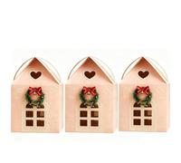 Christmas Wonderland Cottage Gift Box, Holiday Magic in a Box, Reusable Christmas House Packaging for Candies with Lid for Home Presents Candies Container (Pink, 3PCS)