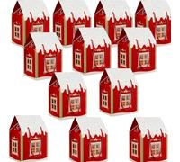 Christmas Wonderland Cottage Gift Box, Large Holiday Cottage Box with Handle, Real Estate Agent Gifts Houses Shaped Paper Bag, Party Favors(Red,12-PCS)