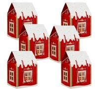 Christmas Wonderland Cottage Gift Box, Large Holiday Cottage Box with Handle, Real Estate Agent Gifts Houses Shaped Paper Bag, Party Favors(Red,6-PCS)