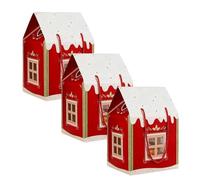 Christmas Wonderland Cottage Gift Box, Large Holiday Cottage Box with Handle, Real Estate Agent Gifts Houses Shaped Paper Bag, Party Favors(Red,3-PCS)