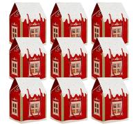 Christmas Wonderland Cottage Gift Box, Large Holiday Cottage Box with Handle, Real Estate Agent Gifts Houses Shaped Paper Bag, Party Favors(Red,9-PCS)