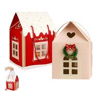 Christmas Wonderland Cottage Gift Box, Paper Treat Boxes for Holiday Party Favors, Large House Shaped Paper Candy Packaging for Christmas, Parties, Weddings, Graduation Gifts (2pcs)