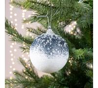 Christmas Wonderland White and Blue Foam Baubles with Glitter and Acrylic Beads, 8 cm, Set of 12 Decorative Tree Ornaments
