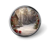 Christmas Wood Badges Circle with Button Design, Personalized Picture Pin Brooches, Round Badge Holders for Decorate Hat Shirt Clothing Bag Accessories