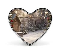 Christmas Wood Badges Heart with Button Design, Personalized Picture Pin Brooches, Heart Badge Holders for Decorate Hat Shirt Clothing Bag Accessories