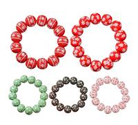 Christmas Wood Bead Bracelets | Red, Green, Pink Wrap Bracelets with Snowflake and Elk Prints, Ideal Gifts for Men and Women