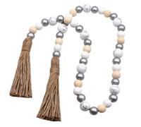 Christmas Wood Bead Garlands with Tassels Farmhouse Rustic Decorations Wall Hanging Tassel Bead Wreath Xmas Tiered Tray Decor