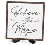 Christmas Wood Plaque With Stand, Believe In The Magic Desk Sign Decor for Farmhouse Home Office Table Shelf, Rustic Christmas Wood Sign Gifts for Women Men -08