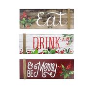 Christmas Wood Sign 1Set Eat Drink and Be Merry Hanging Plaque Pendant