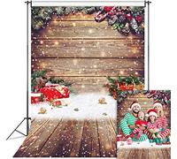 Christmas Wood Wall Photography Backdrop Rustic Wooden Floor Background Winter Holiday Glitter Christmas Party Decoration for Kids Portrait Photo Studio Props (8x10FT)